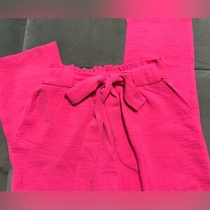 L Love Fuchsia Tie-Waist Wide Leg Pants